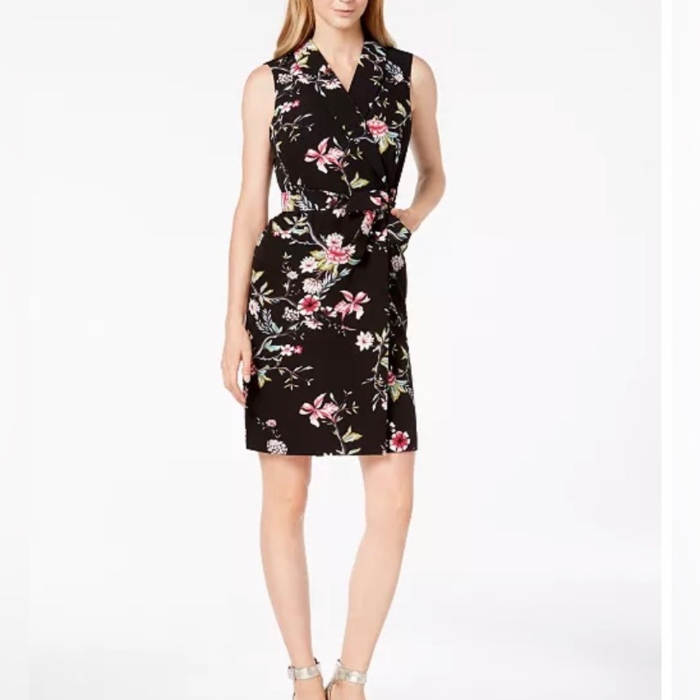 Calvin Klein belted floral print wrap dress